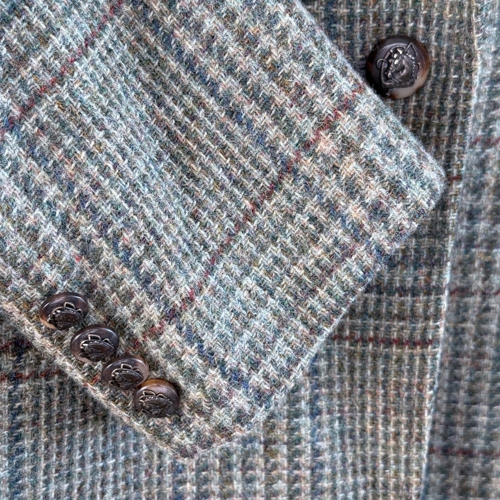 Lauren Ralph Lauren Wool Tweed Blazer Moss Green Plaid Equestrian Academia - Picture 6 of 9